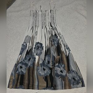 Cristinalove White Maxi Dress with Blue and Brown Floral Print